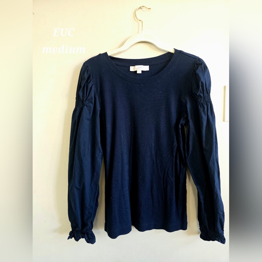 Loft navy long sleeve Mixed Media Top